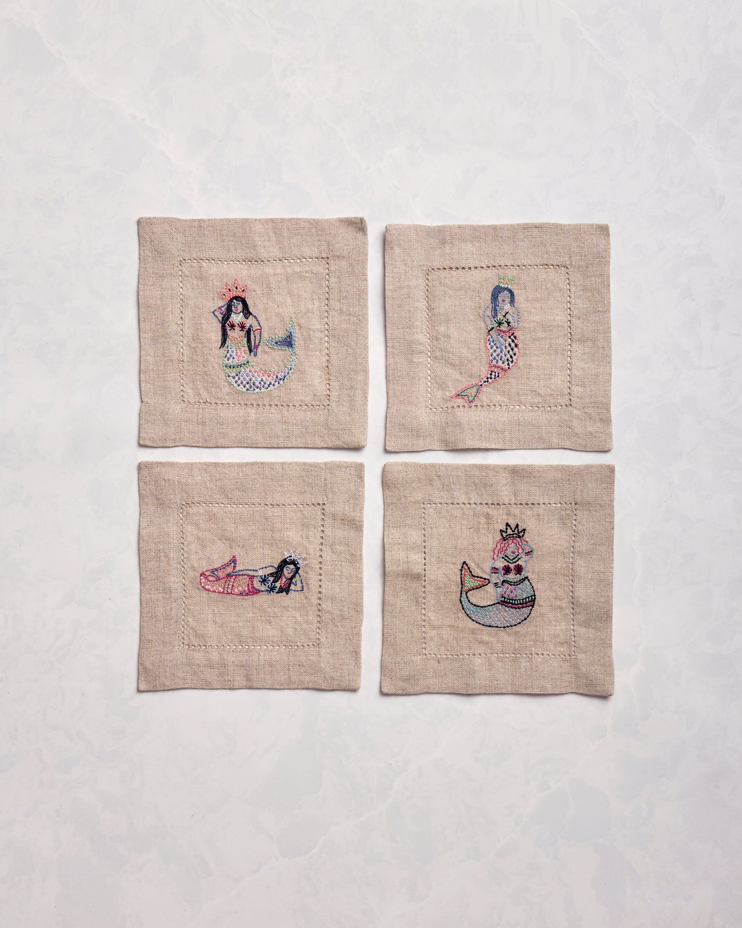 Daughters of Triton - Cocktail Napkins Set of 4 - Natural Linen - Printfresh