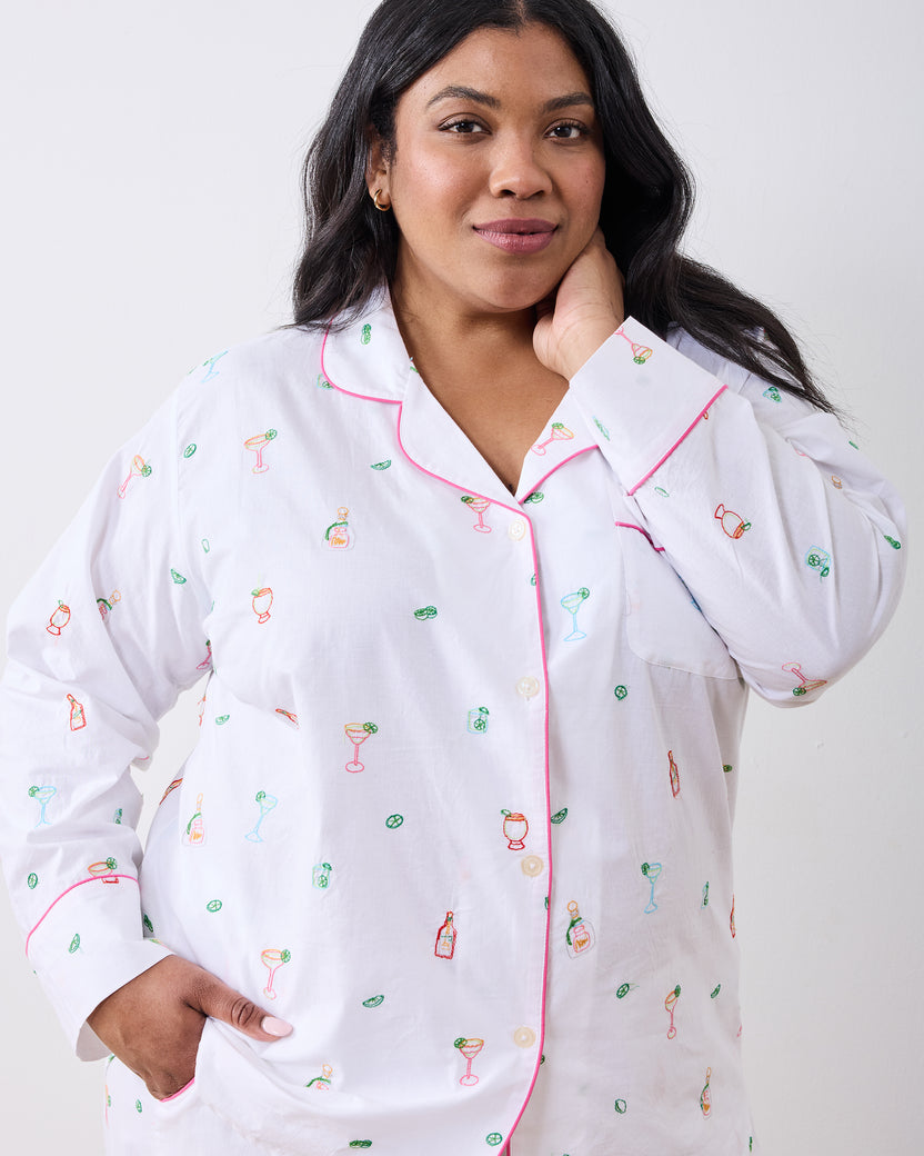 Embroidered Tequila Sunrise - Long PJ Set - Cloud