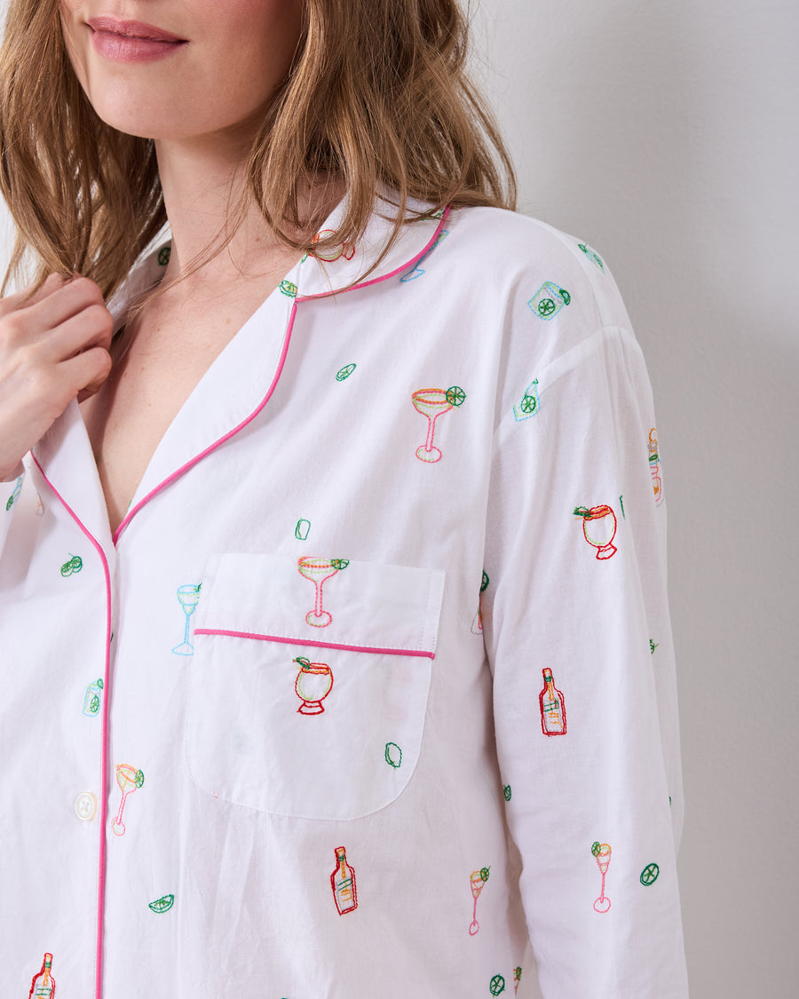 Embroidered Tequila Sunrise - Long PJ Set - Cloud