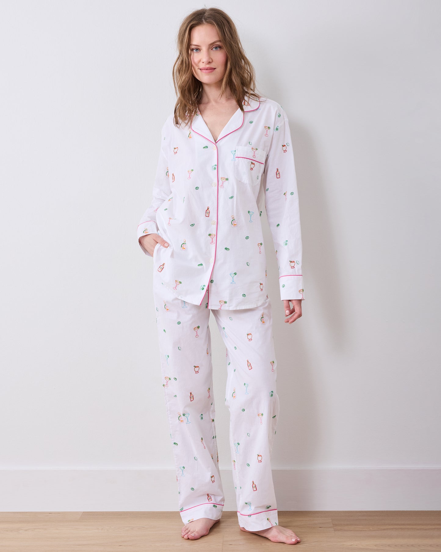 Embroidered Tequila Sunrise - Long PJ Set - Cloud