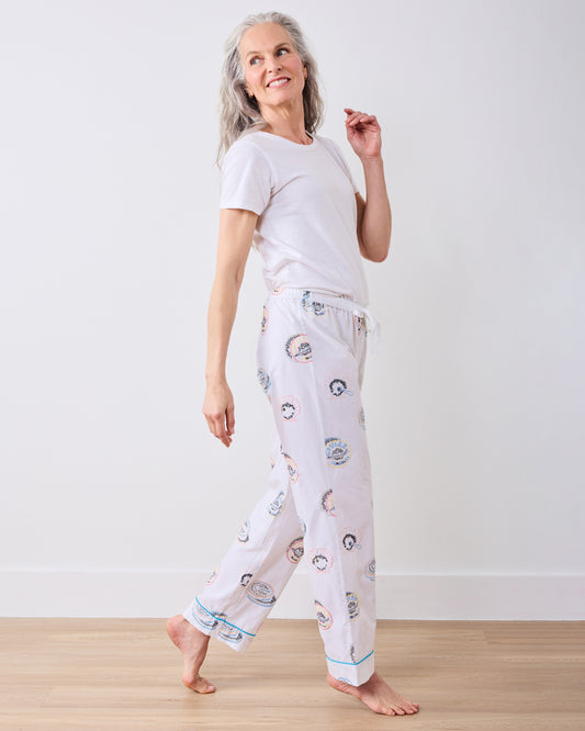 Embroidered Caviar Club - PJ Pants - Pearl