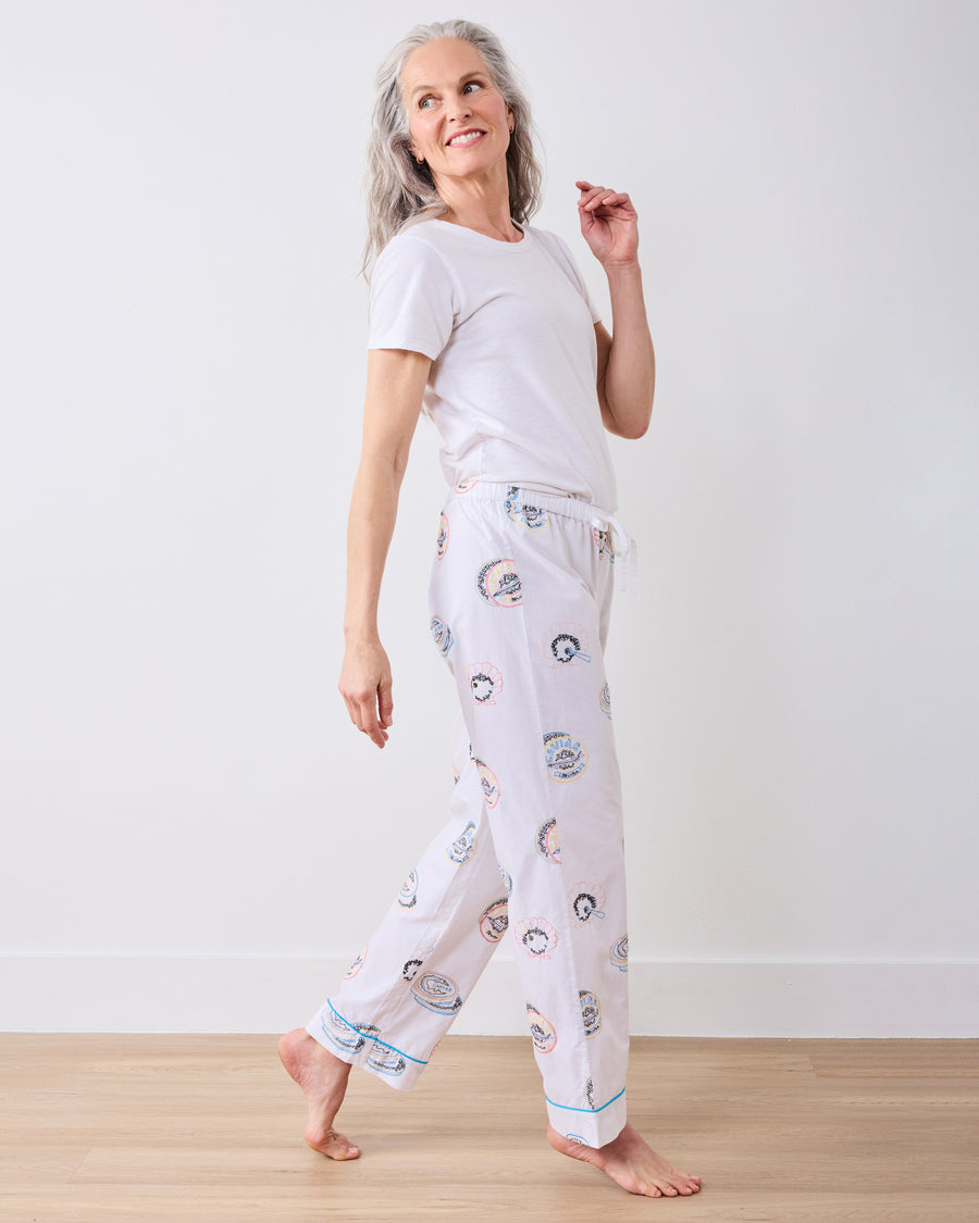 Embroidered Caviar Club - Tall PJ Pants - Pearl