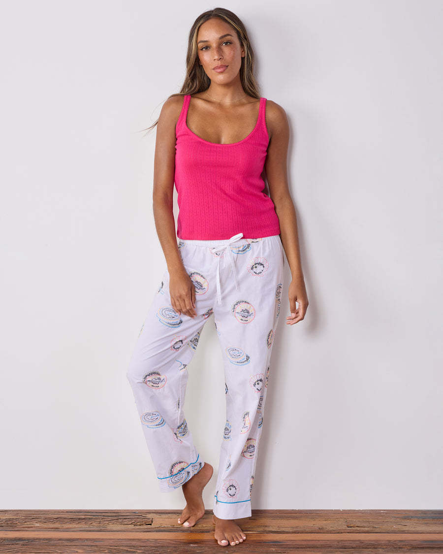 Embroidered Caviar Club - PJ Pants - Pearl