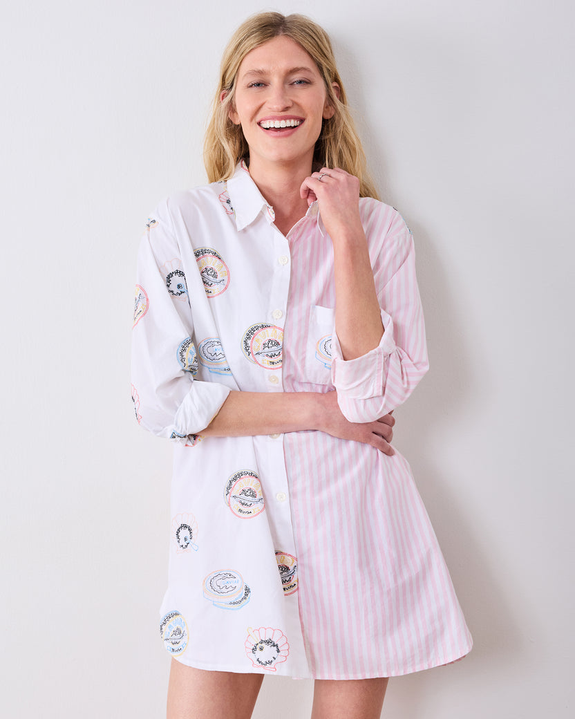 Embroidered Caviar Club - Everyday Button Down - Pearl