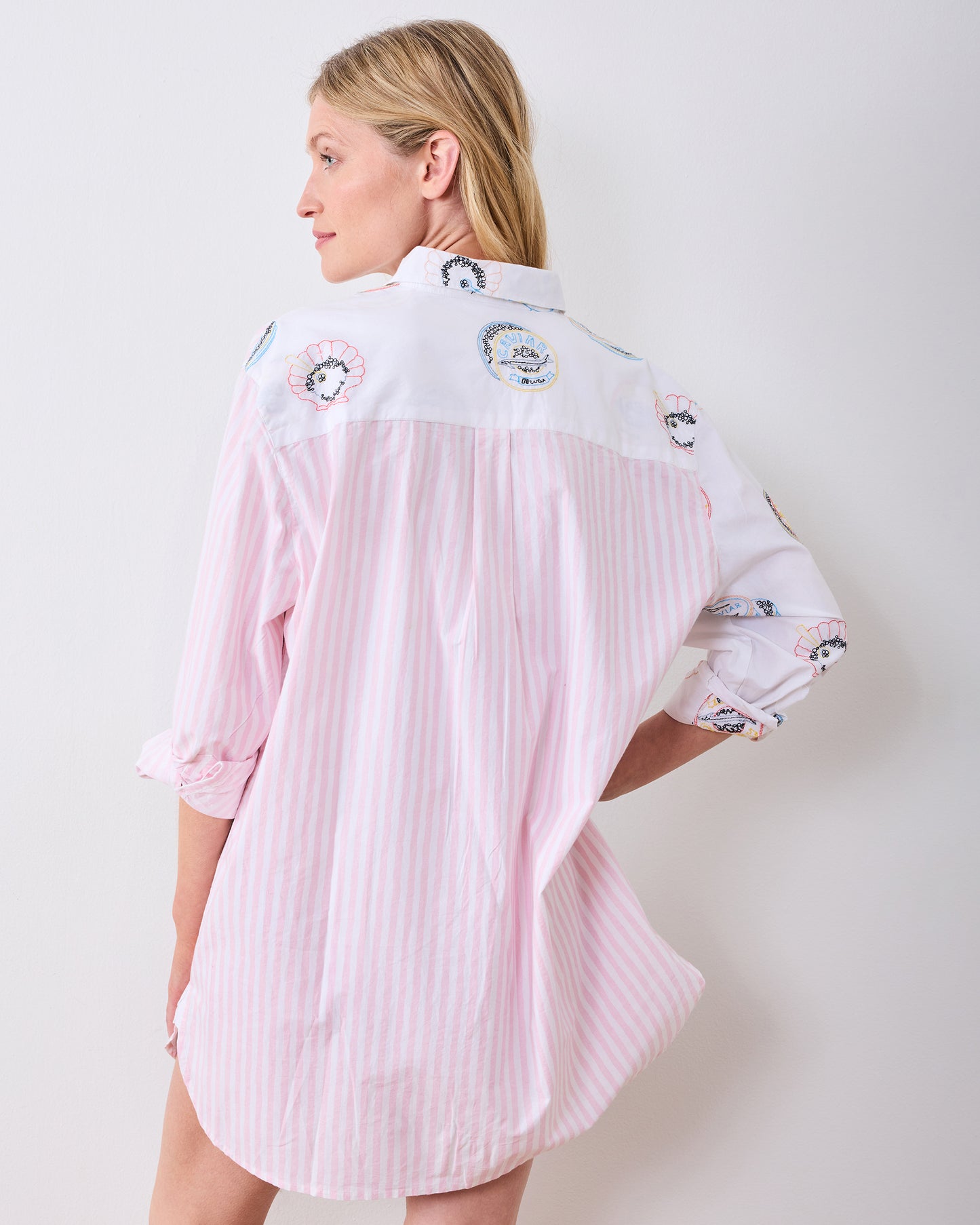 Embroidered Caviar Club - Everyday Button Down - Pearl