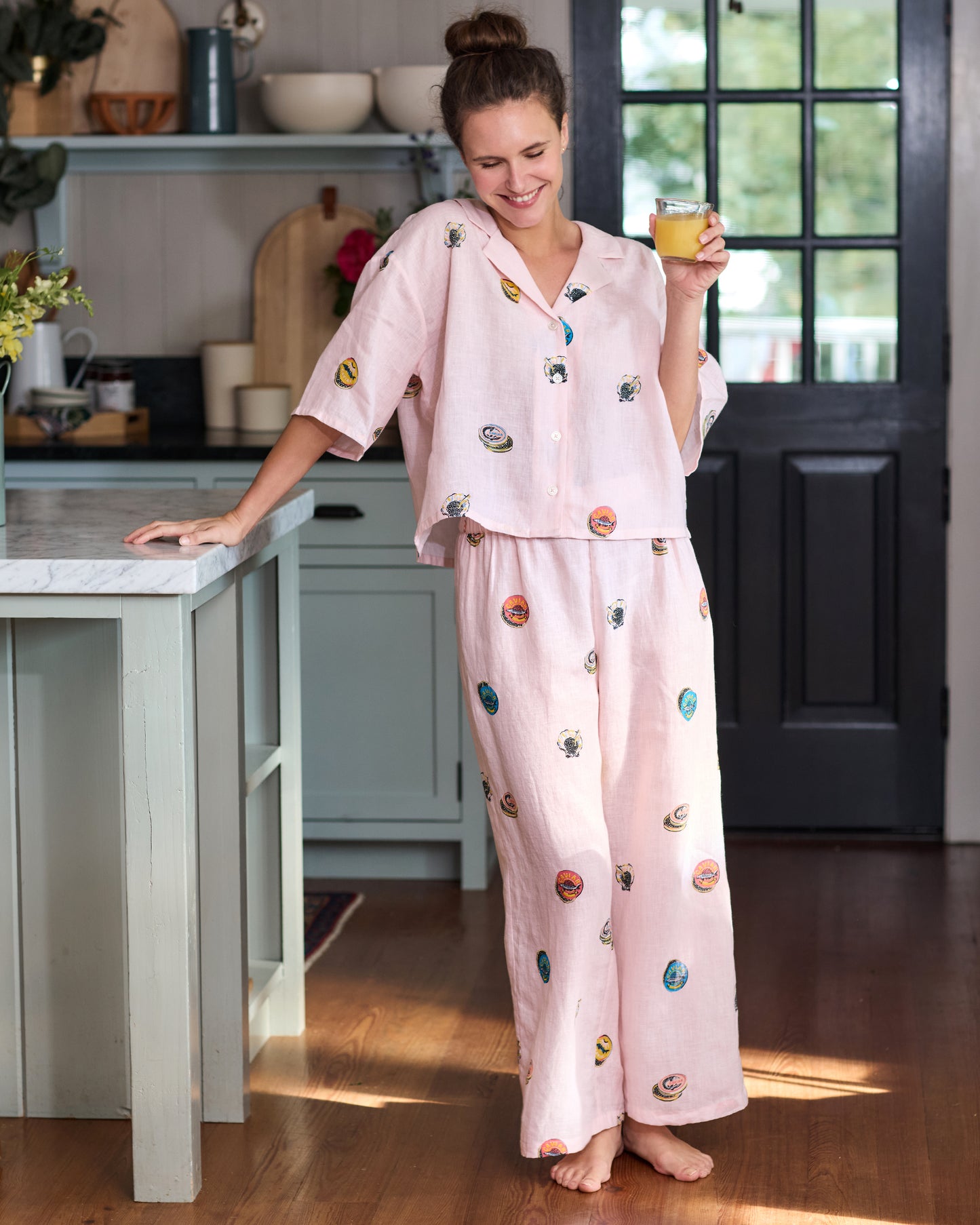 Embroidered Coastal Caviar - Linen Wildest Dreams Set - Pink Pearl