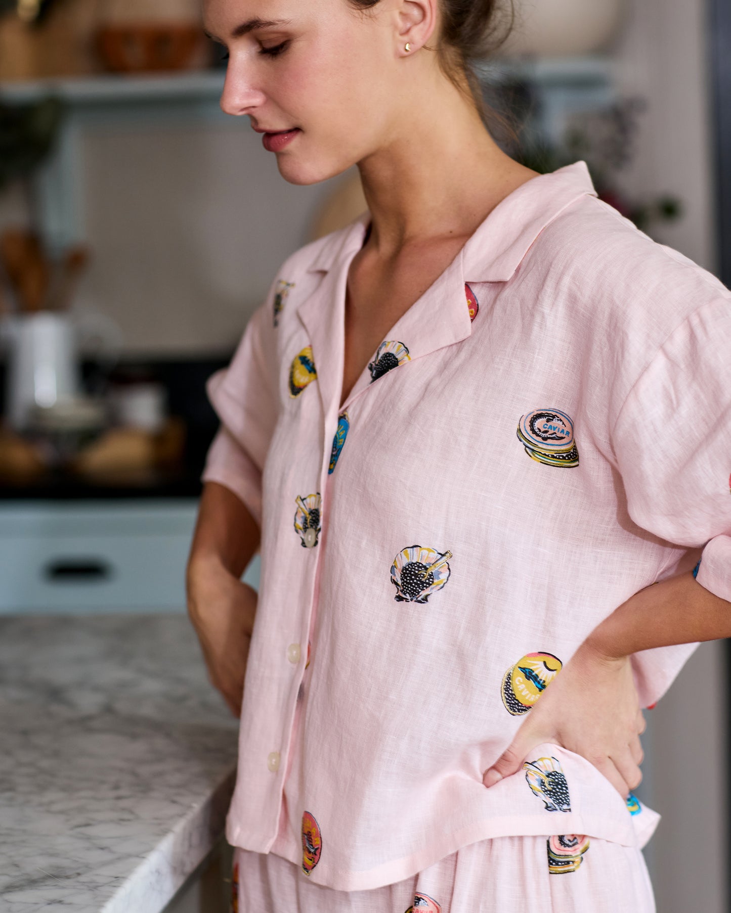 Embroidered Coastal Caviar - Linen Wildest Dreams Set - Pink Pearl