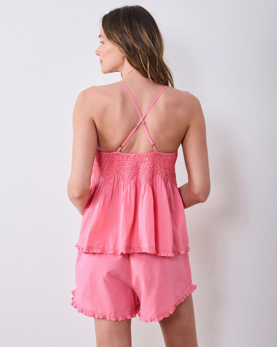 Embroidered Flamingo Social - Naya Short Set - Coral Sunset