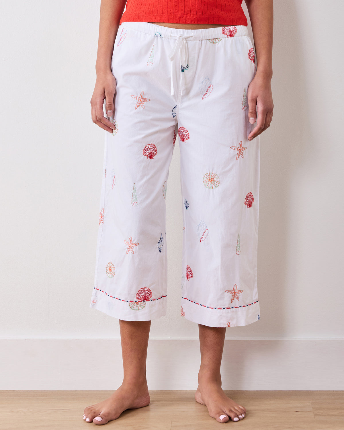 Embroidered Shells - Cropped PJ Pant - Coastal Cloud - Printfresh
