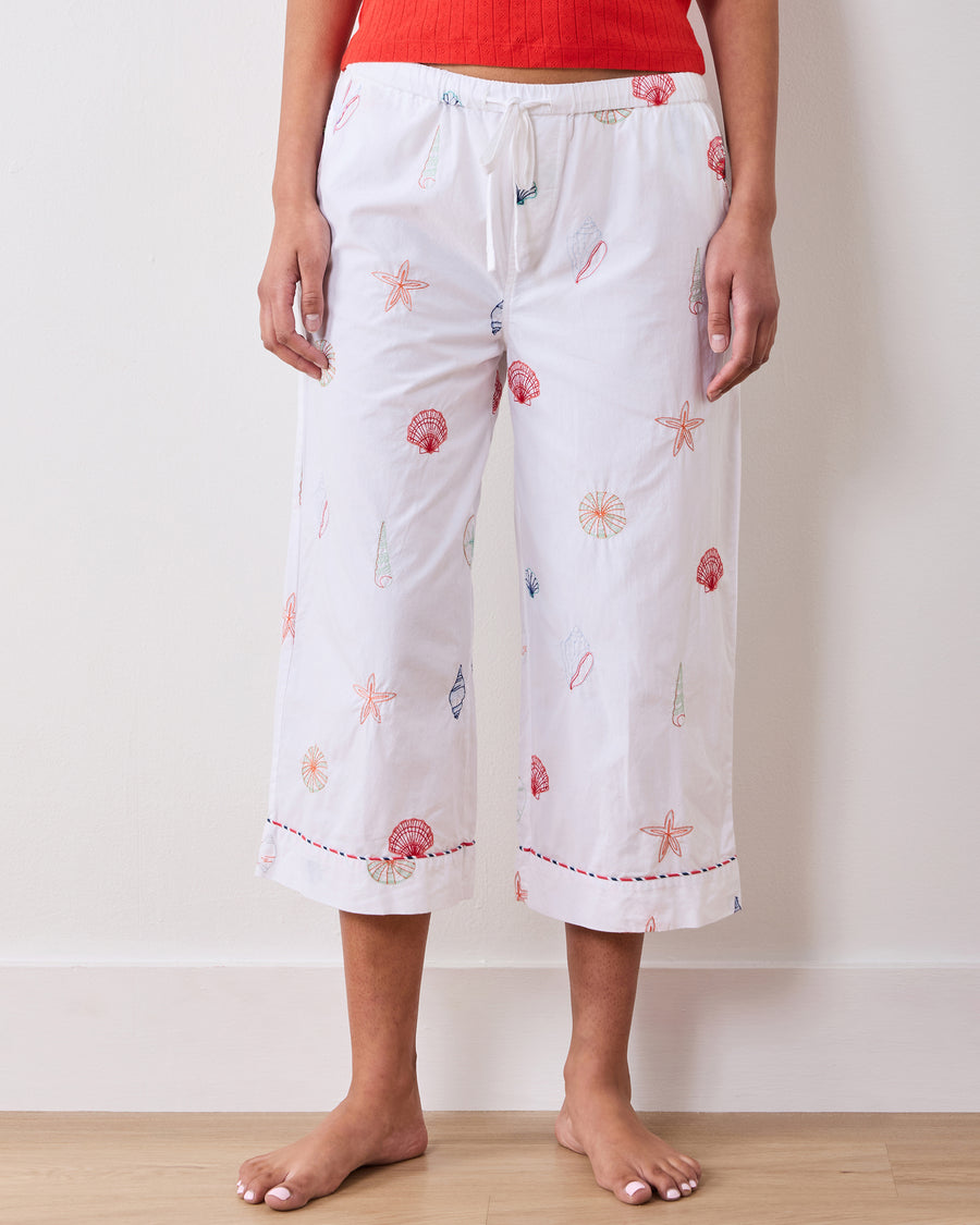 Embroidered Shells - Cropped PJ Pant - Coastal Cloud - Printfresh