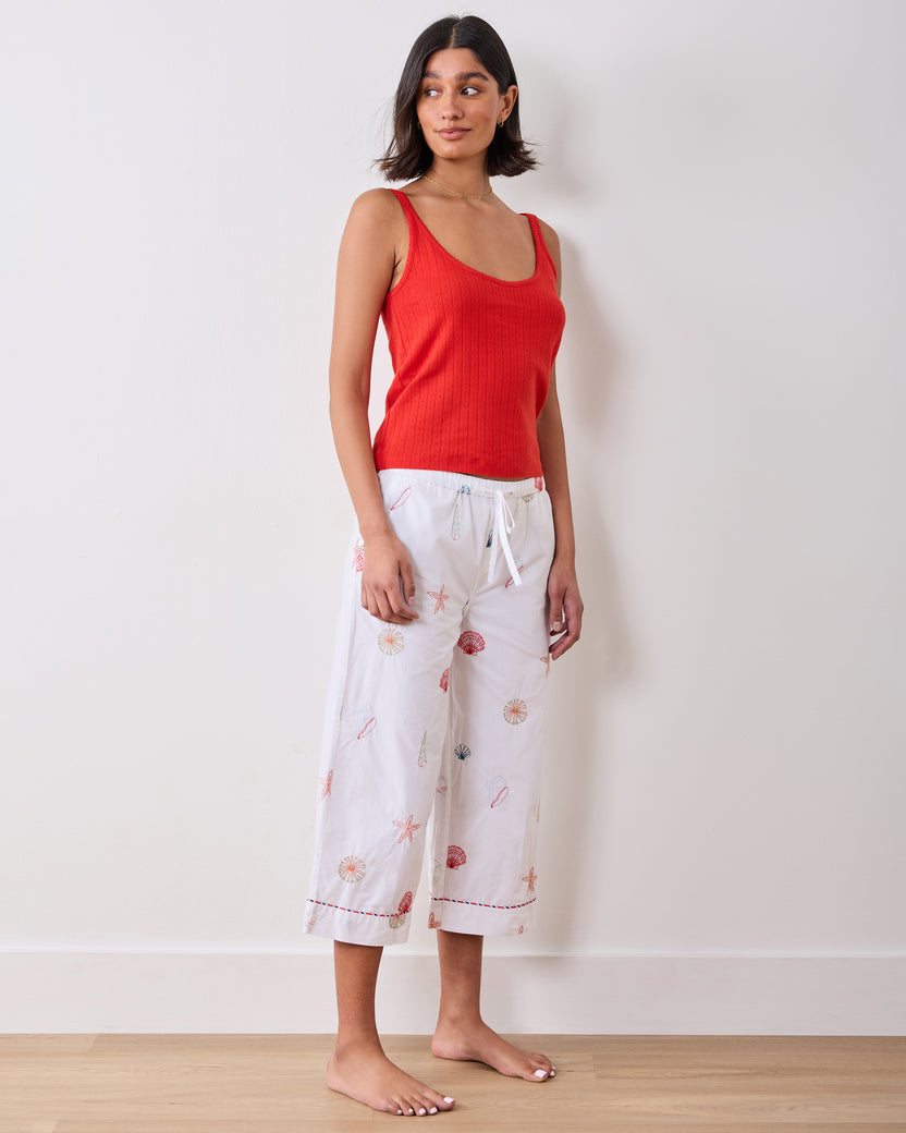 Embroidered Shells - Cropped PJ Pant - Coastal Cloud - Printfresh