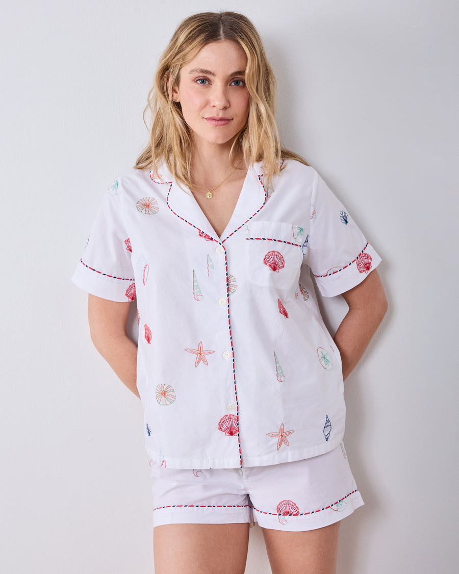 Embroidered Shells - Short PJ Set - Coastal Cloud - Printfresh
