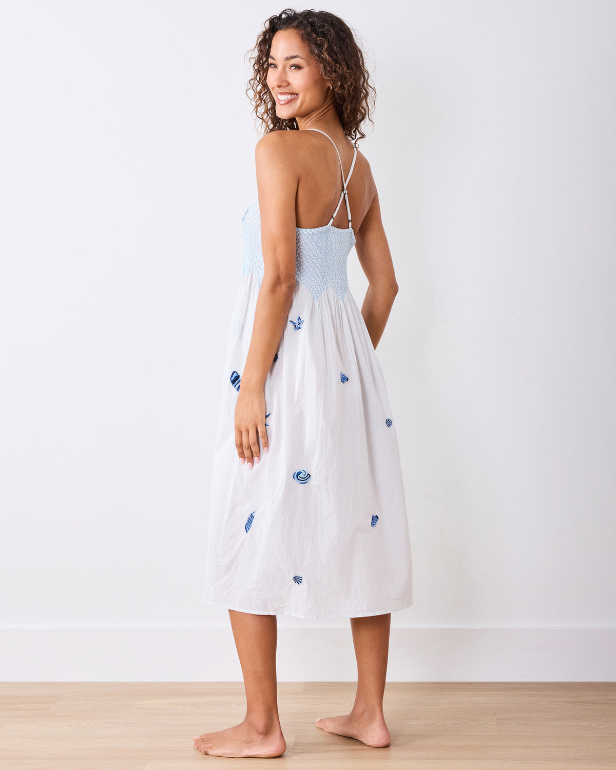 Embroidered Shells - Naya Nightie - Blue Cloud - Printfresh