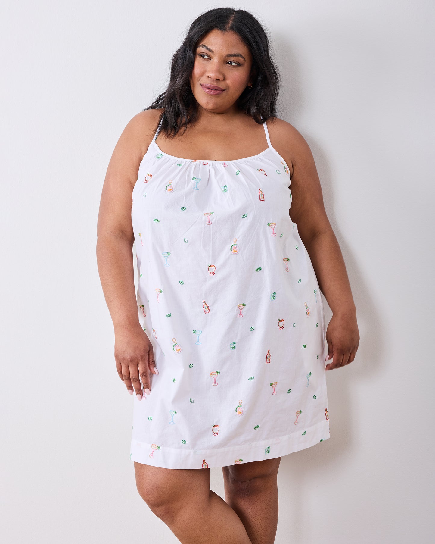 Embroidered Tequila Sunrise - Cami Nightgown - Cloud