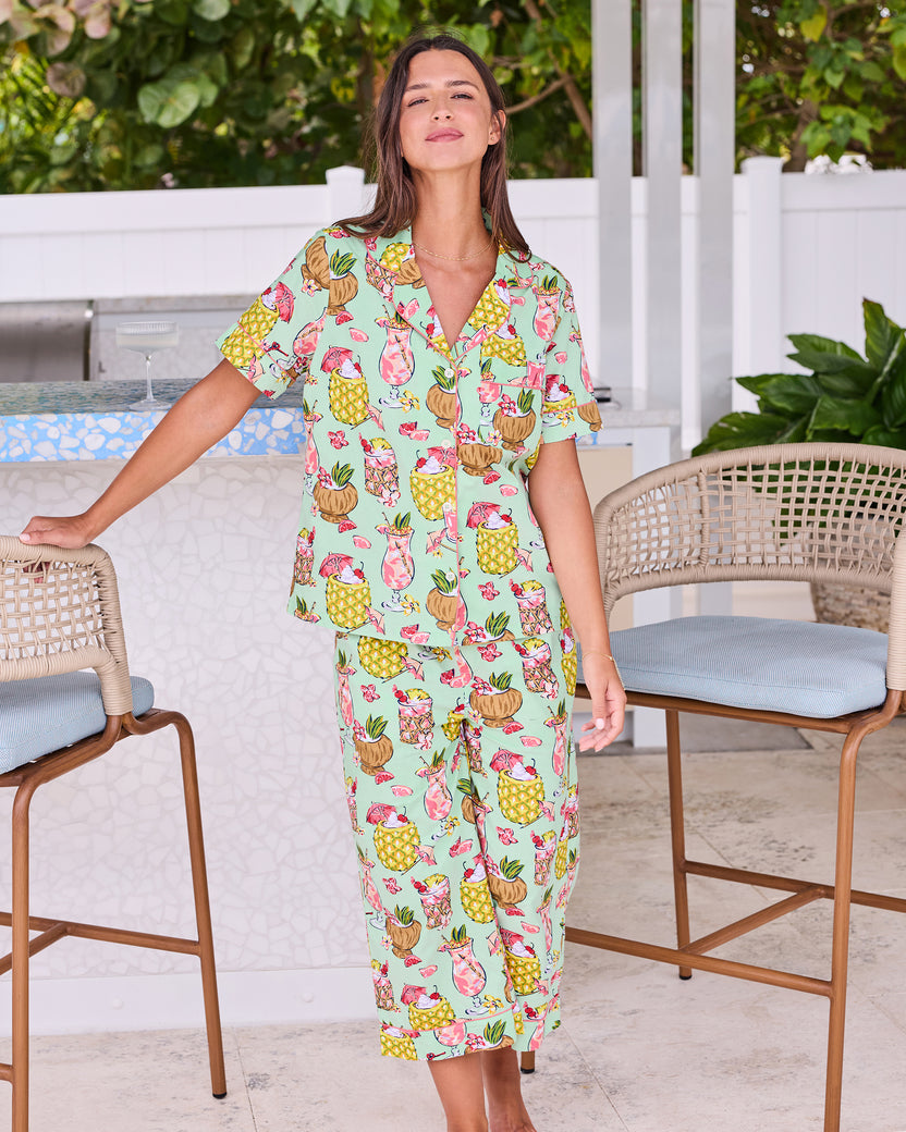 Paradise Punch - Short Sleeve Top & Cropped Pants Set - Mojito