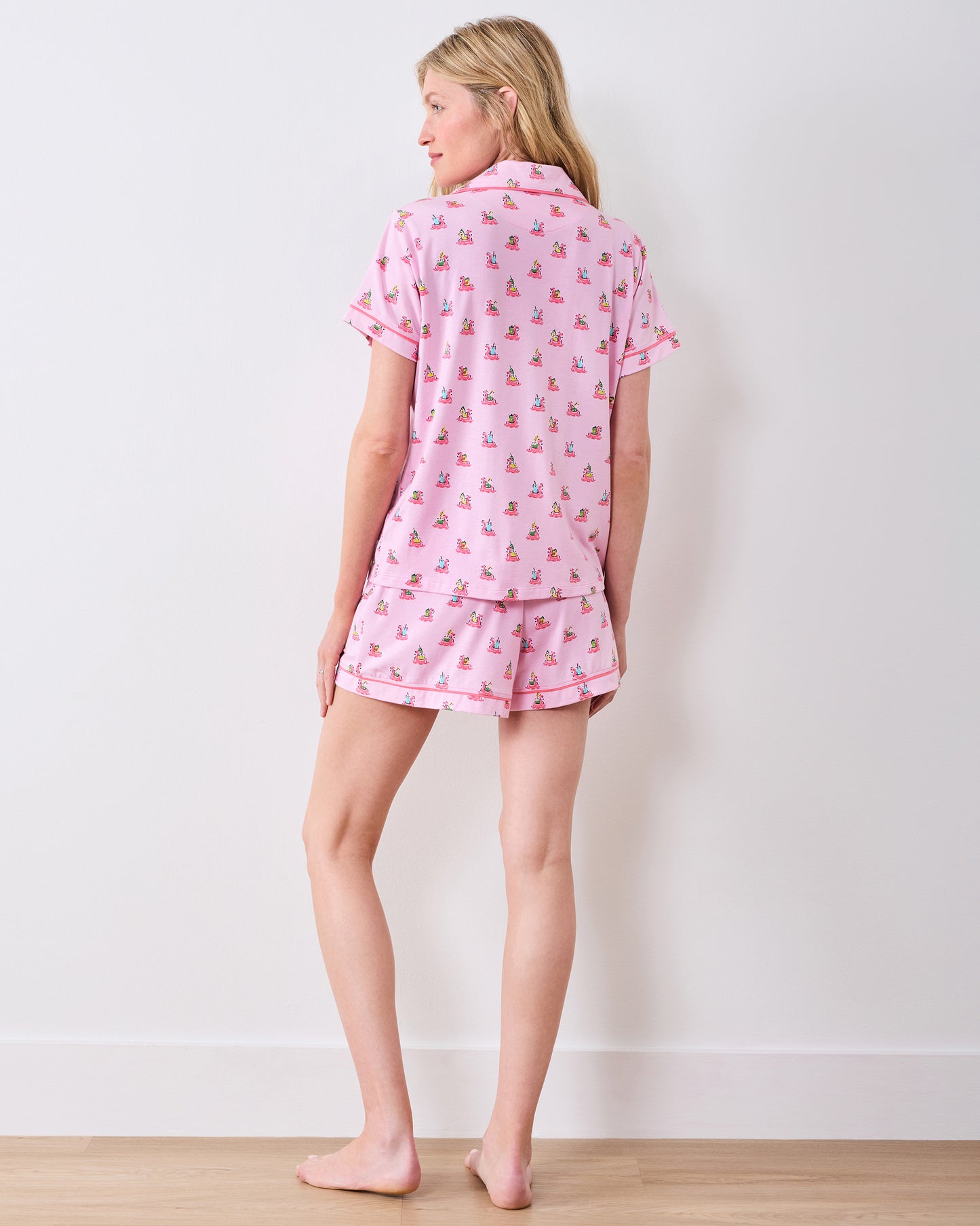 Flamingo Floaties - Organic Pima Modal Knit Short PJ Set - Pink Lemonade