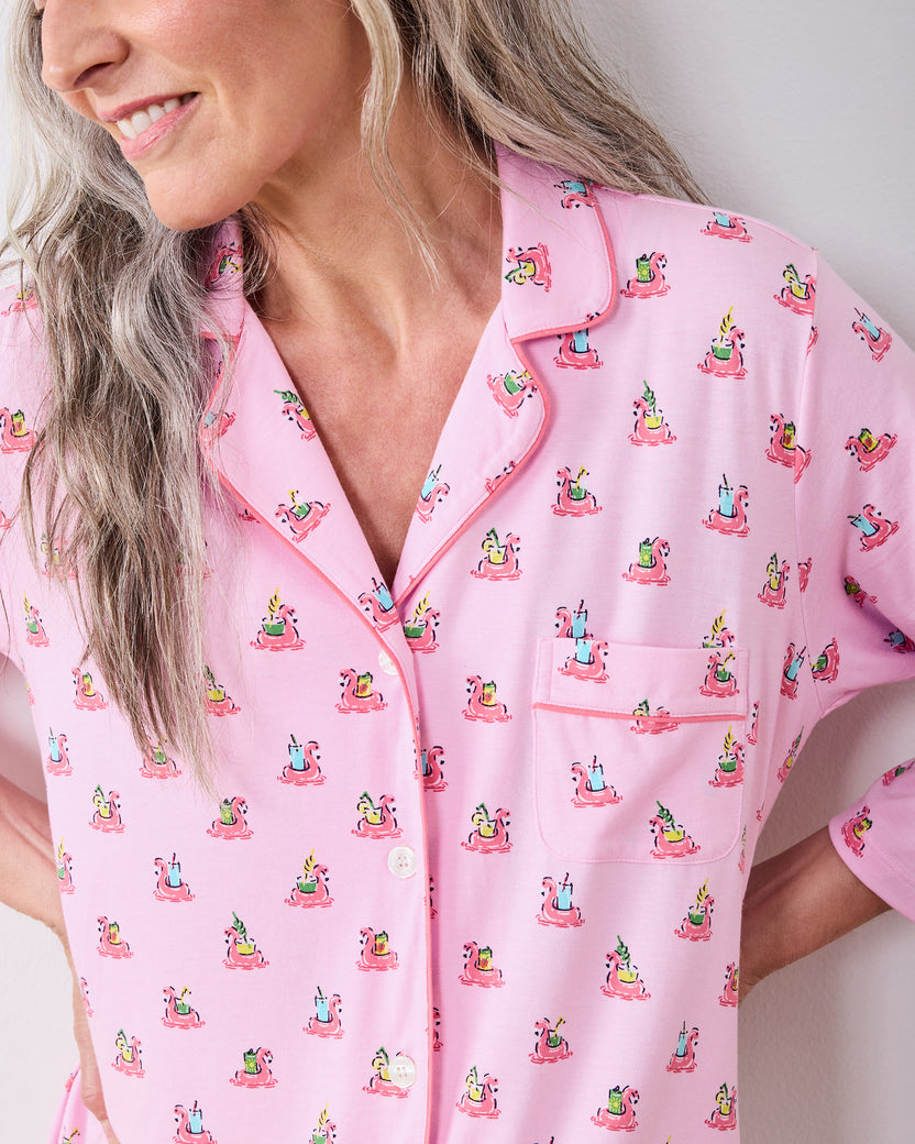 Flamingo Floaties - Organic Pima Modal Knit Sleep Shirt - Pink Lemonade