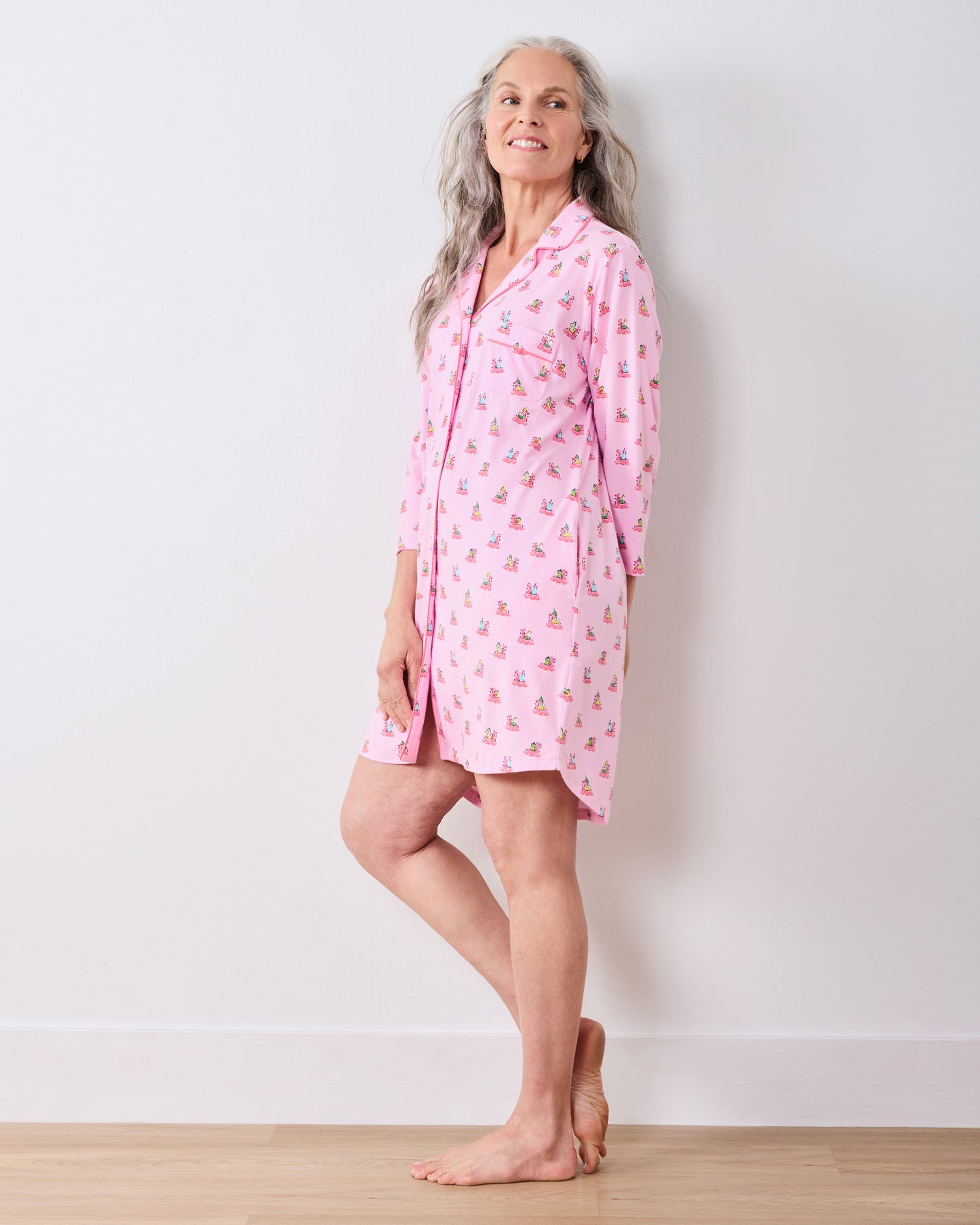 Flamingo Floaties - Organic Pima Modal Knit Sleep Shirt - Pink Lemonade
