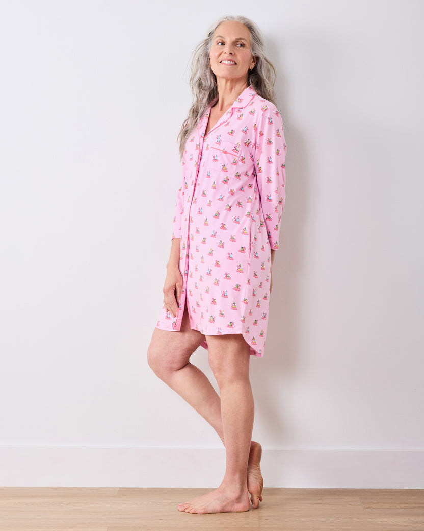 Flamingo Floaties - Organic Pima Modal Knit Sleep Shirt - Pink Lemonade