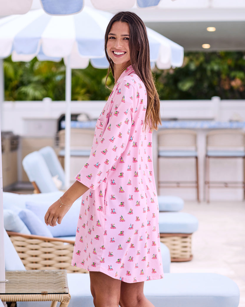 Flamingo Floaties - Organic Pima Modal Knit Sleep Shirt - Pink Lemonade