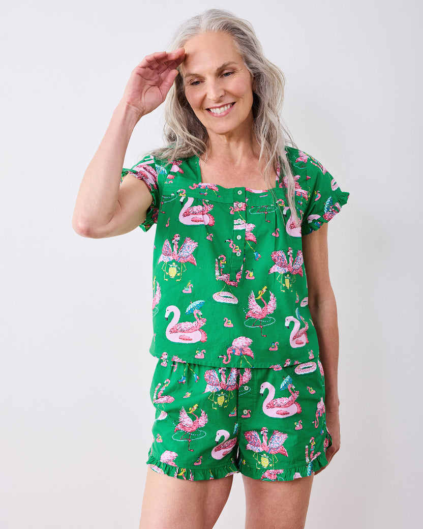 Flock Party - Pintuck Short Set - Palm Frond