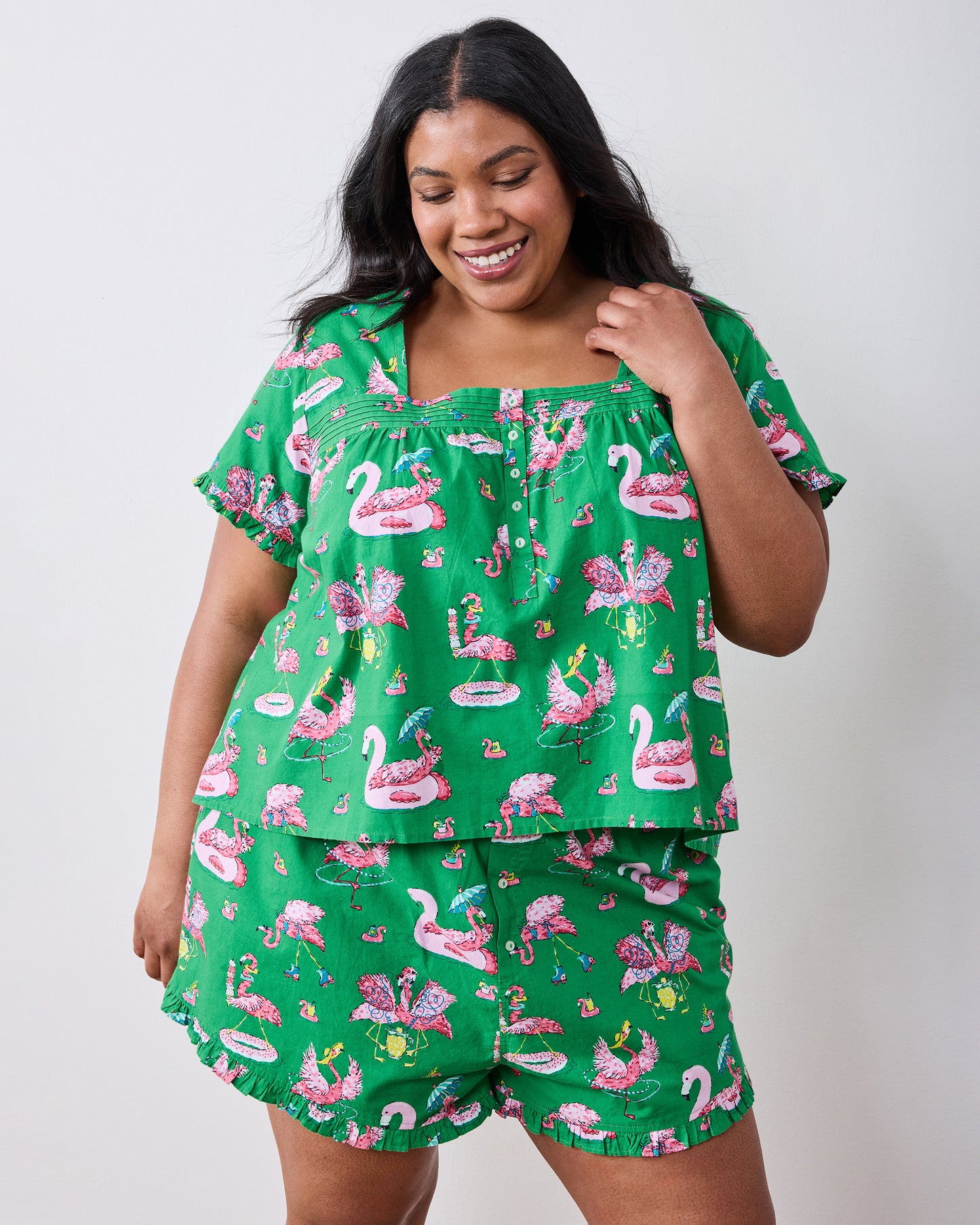 Flock Party - Pintuck Short Set - Palm Frond