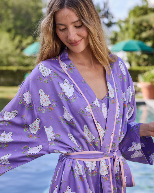 Gardening Ghosts - Eco Satin Robe - Eerie Amethyst