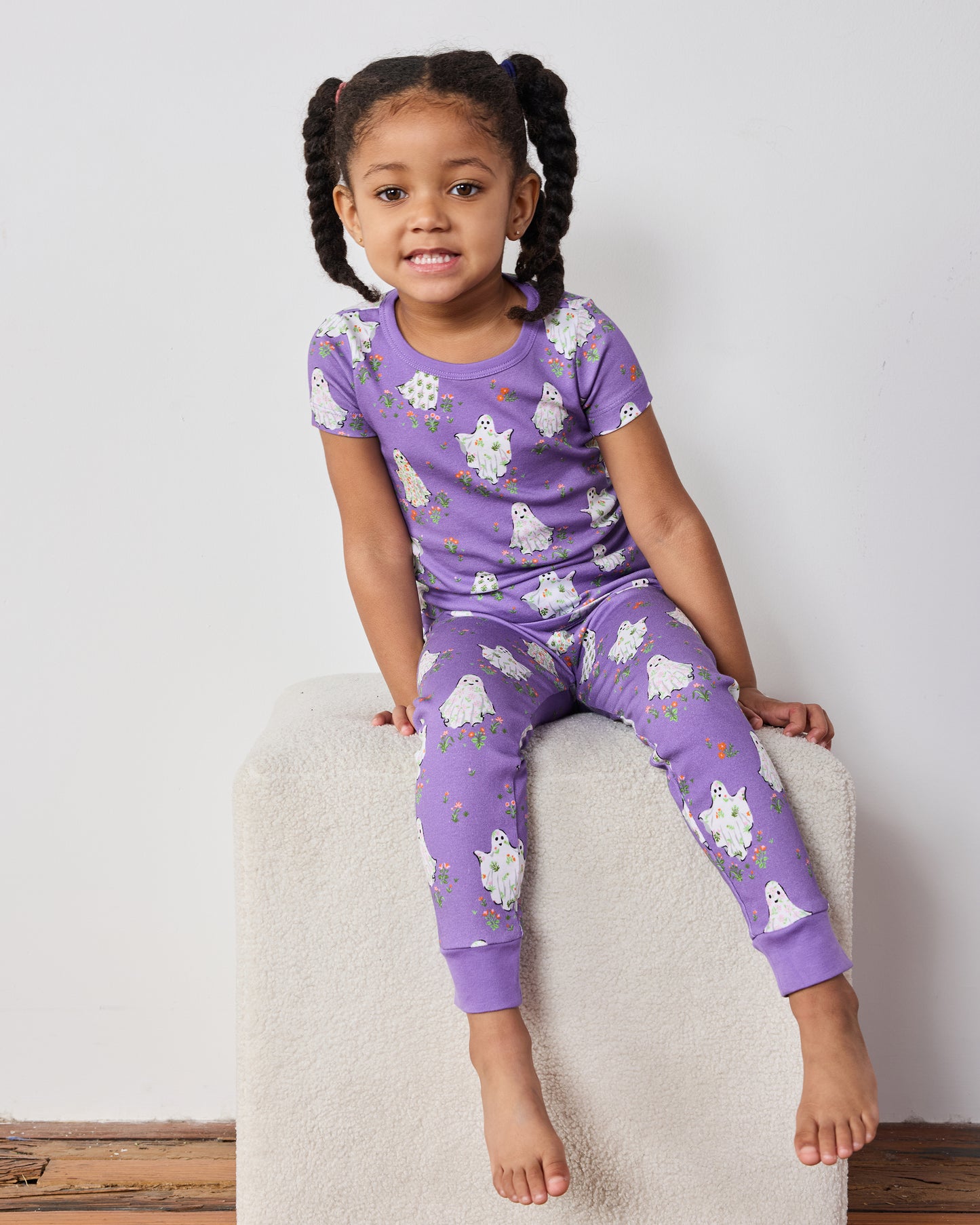 Gardening Ghosts - Kids Organic Pima Short Sleeve PJ Set - Eerie Amethyst