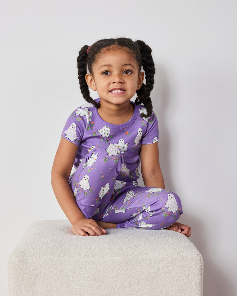 Gardening Ghosts - Kids Organic Pima Short Sleeve PJ Set - Eerie Amethyst