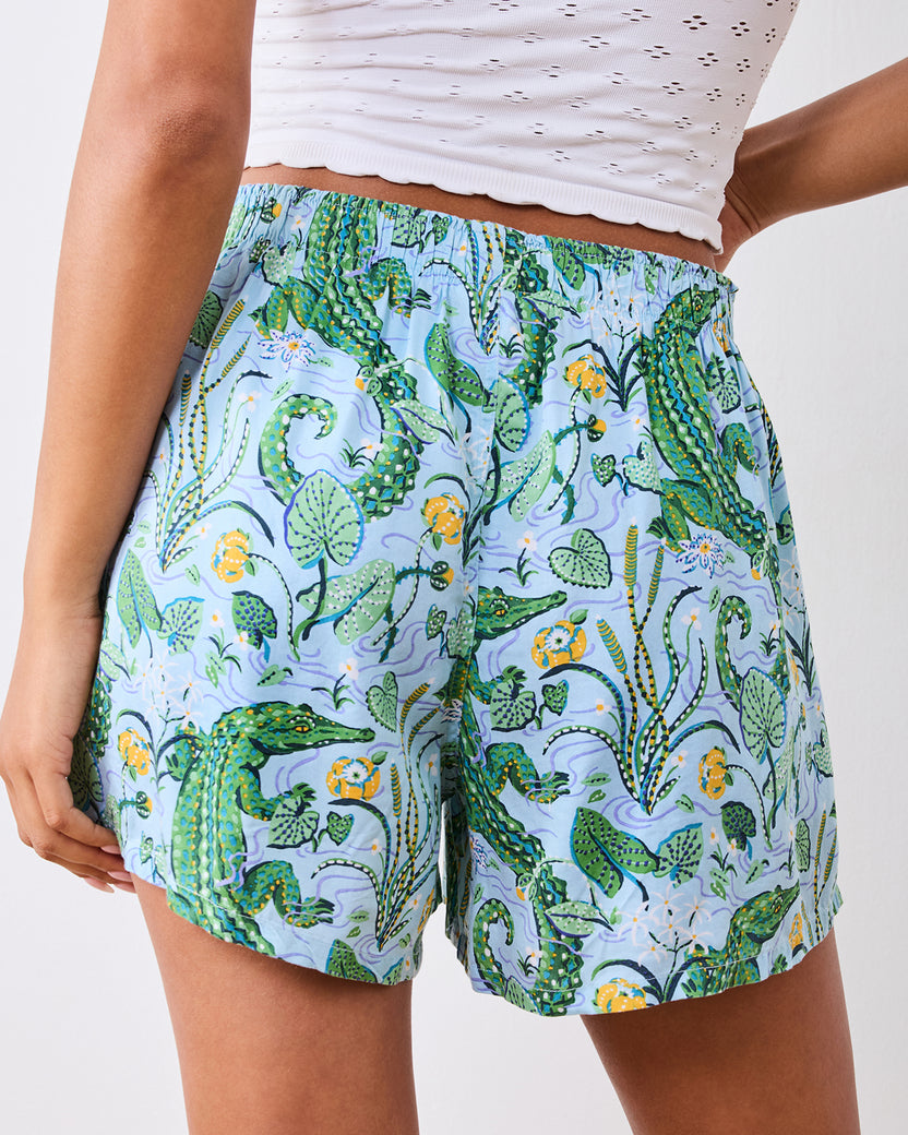 Gator Grove - Eco Satin Boyfriend Boxer - Blue Lagoon