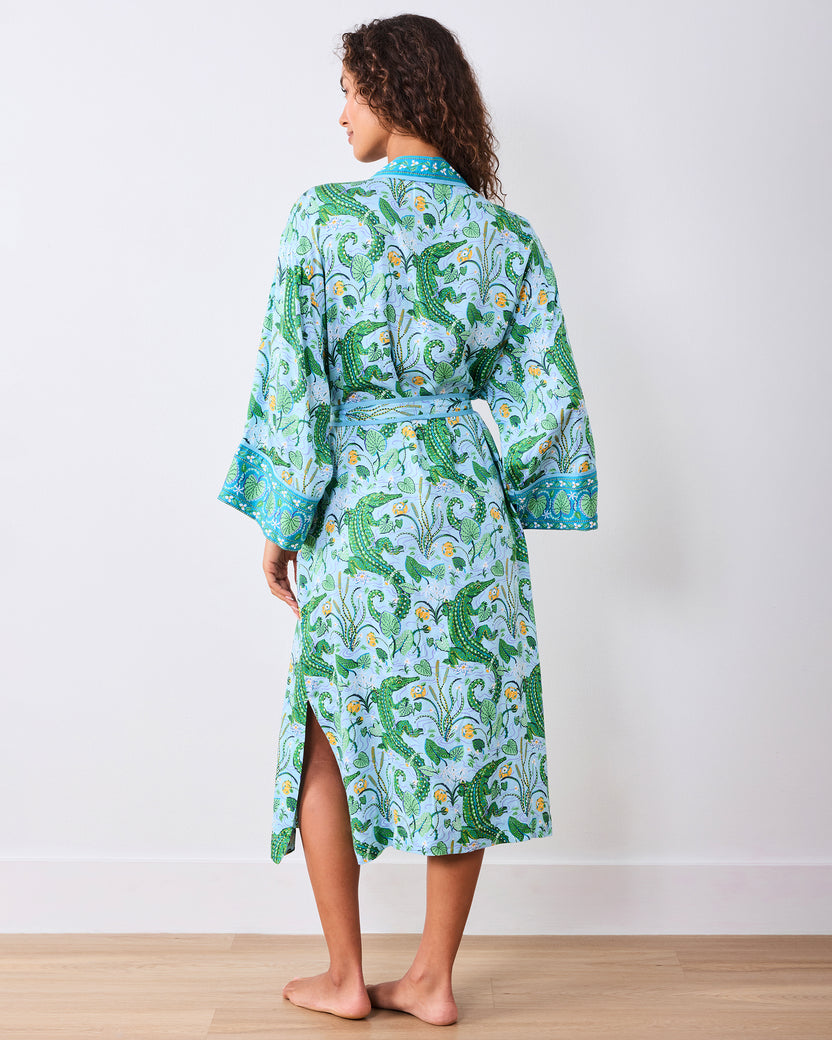 Gator Grove - Eco Satin Robe - Blue Lagoon