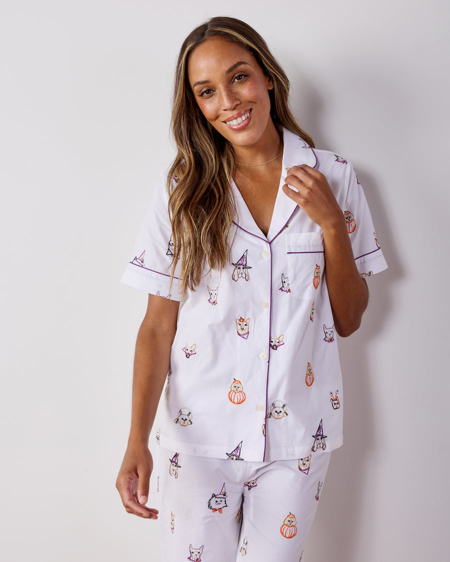 Halloween Hounds - Short Sleeve Top & Cropped Pants Set - Cloud