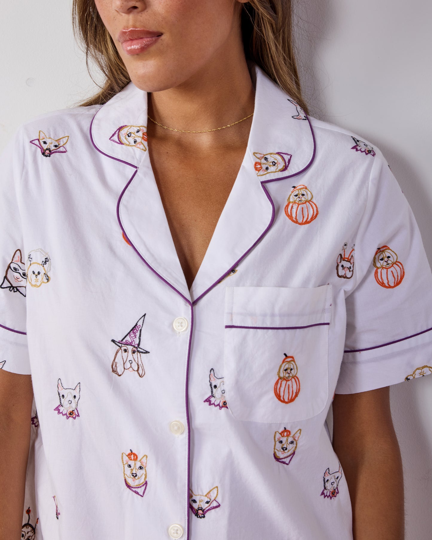 Halloween Hounds - Short Sleeve Top & Cropped Pants Set - Cloud