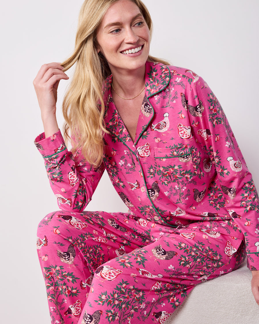 Hen House - Organic Cotton Modal Knit Long PJ Set - Rose Pop