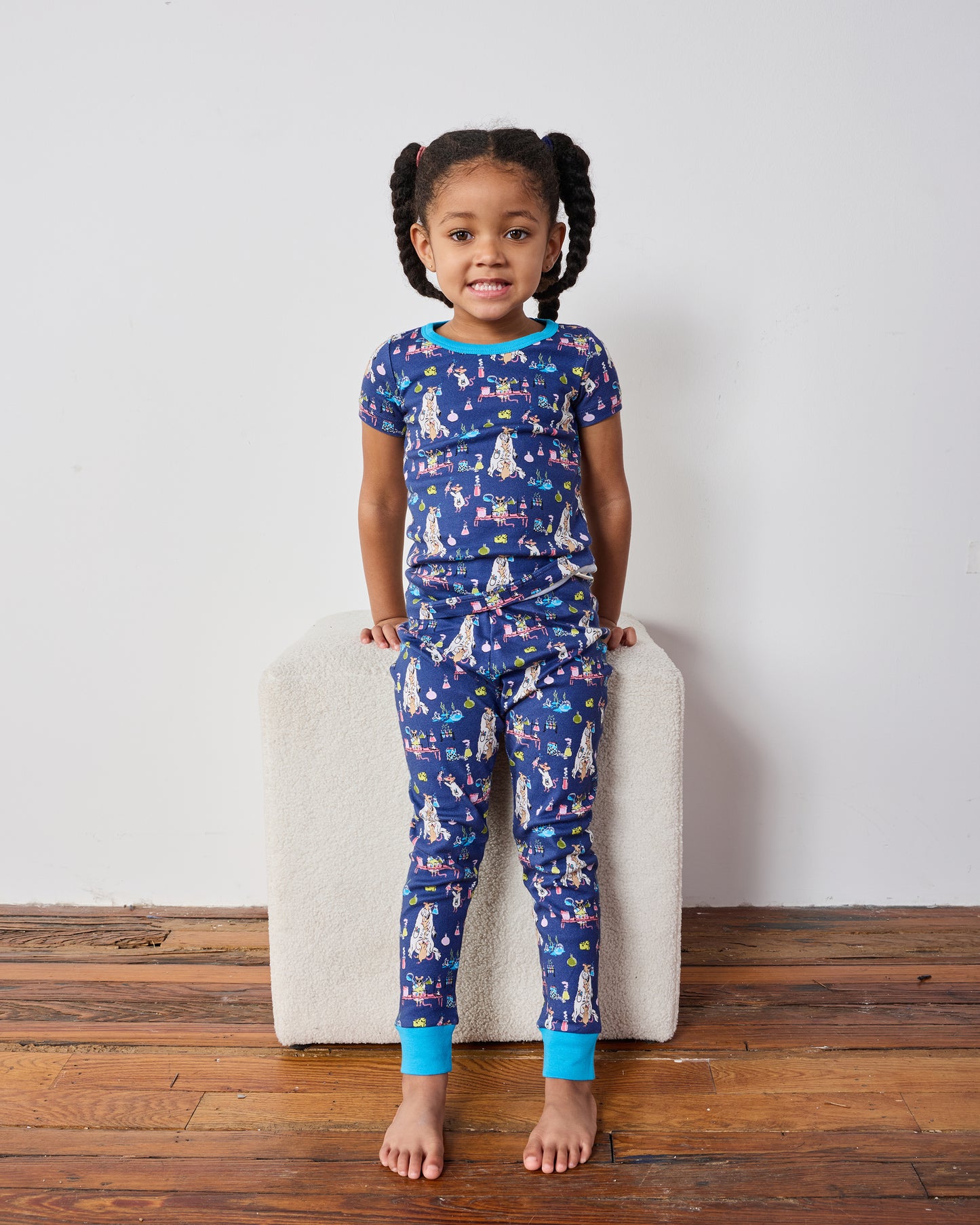 It's Alive - Kids Organic Pima Short Sleeve PJ Set - Checkered Sapphire