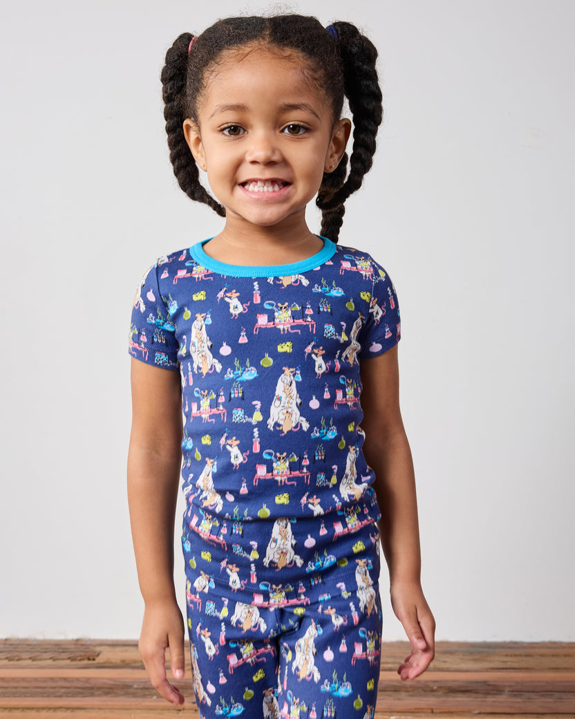 It's Alive - Kids Organic Pima Short Sleeve PJ Set - Checkered Sapphire