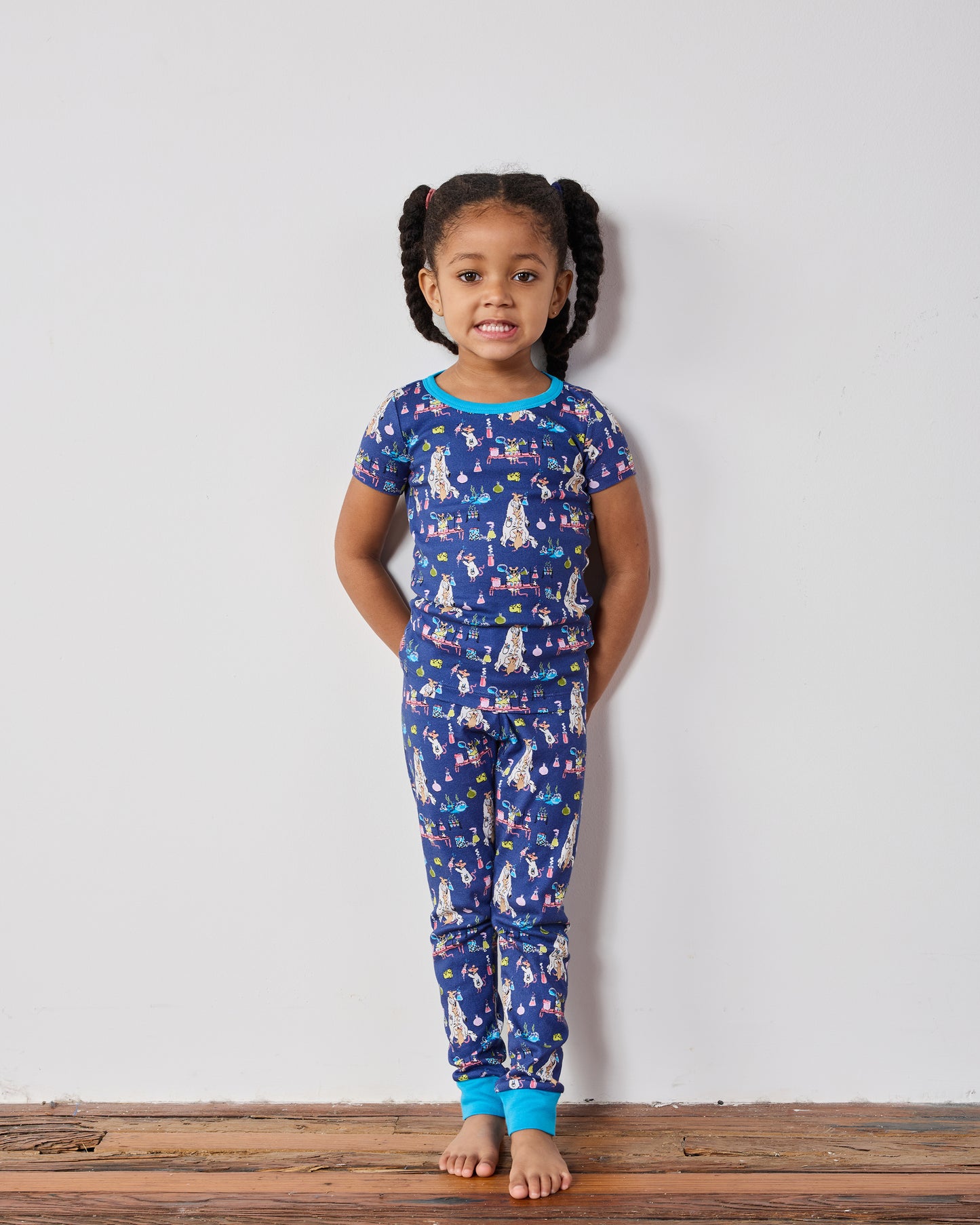 It's Alive - Kids Organic Pima Short Sleeve PJ Set - Checkered Sapphire