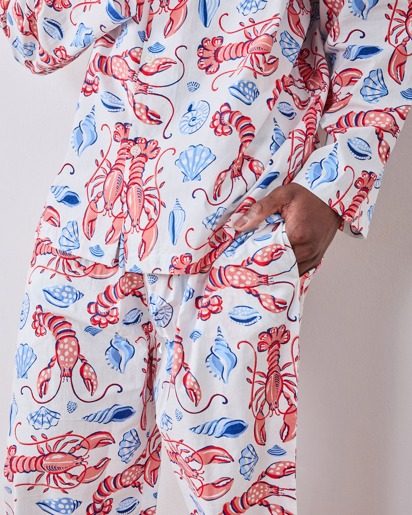 Lobster Landing - Men’s Long PJ Set - Cloud - Printfresh