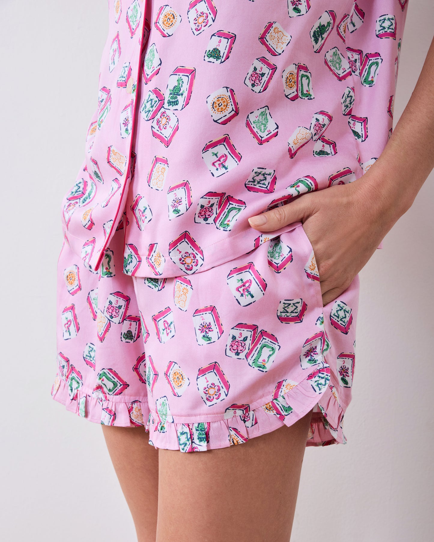Lucky Tiles - Eco Satin Ruffle Set - Peony Pink