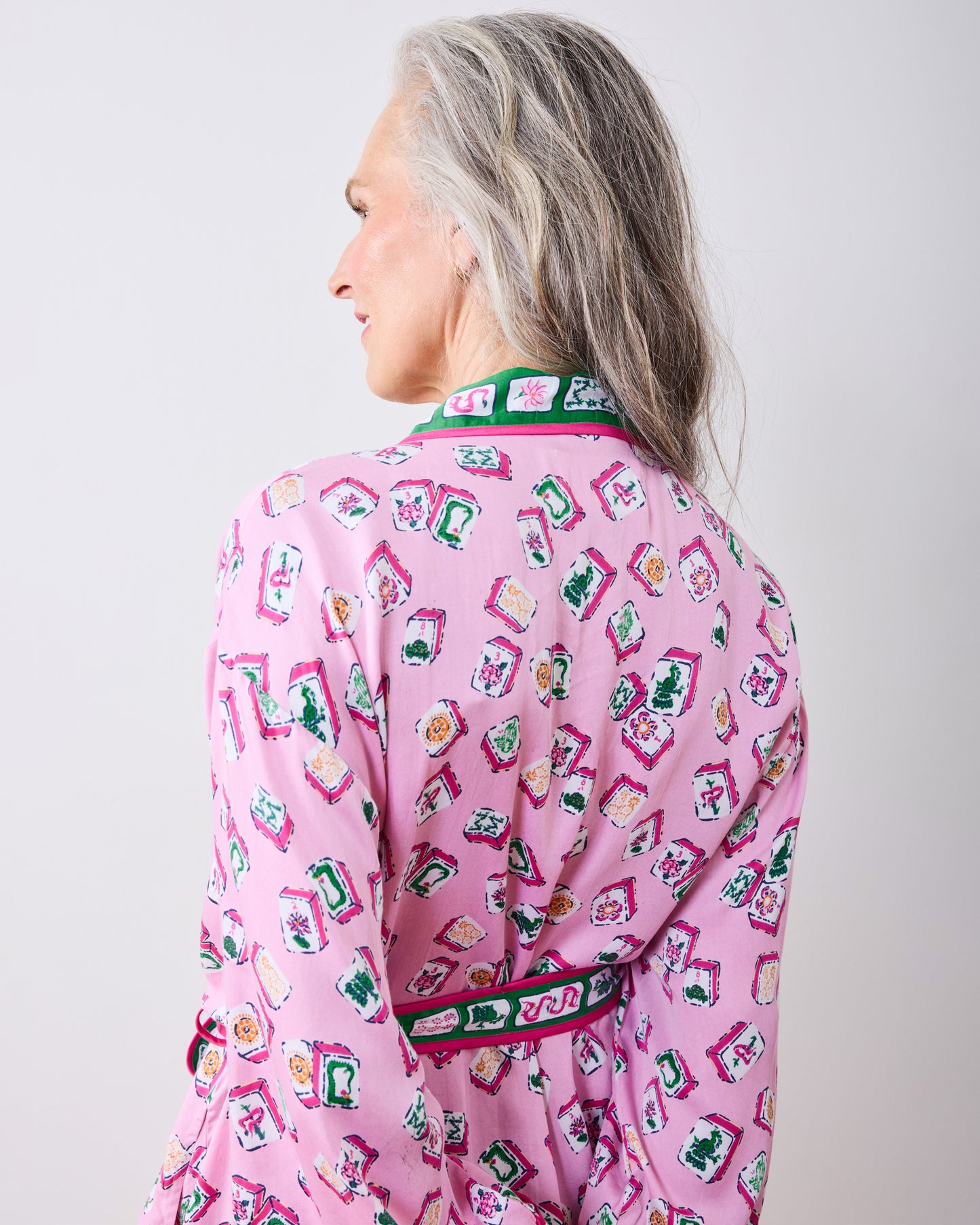 Lucky Tiles - Eco Satin Robe - Peony Pink