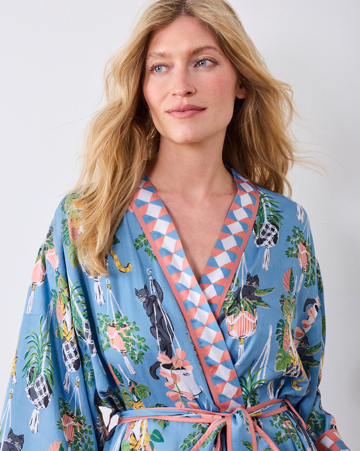 Macrame Mischief - Eco Satin Robe - Slate Blue