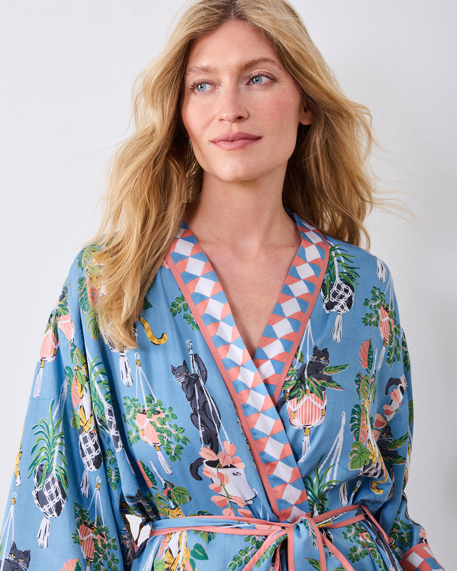 Macrame Mischief - Eco Satin Robe - Slate Blue