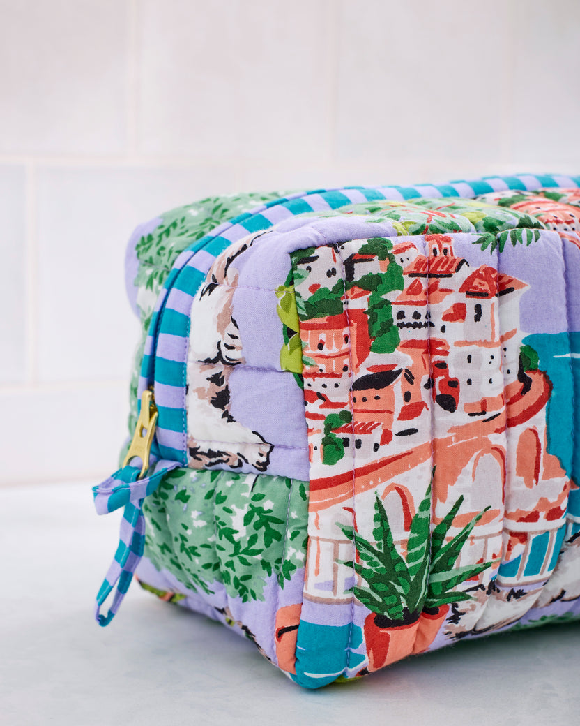 Mediterranean Meow - Quilted Pouch - Lilac & Lime - Printfresh