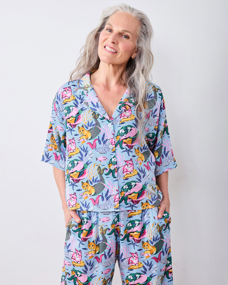 Meowing Mermaids - Eco Satin Wildest Dreams Set - Pale Blue - Printfresh