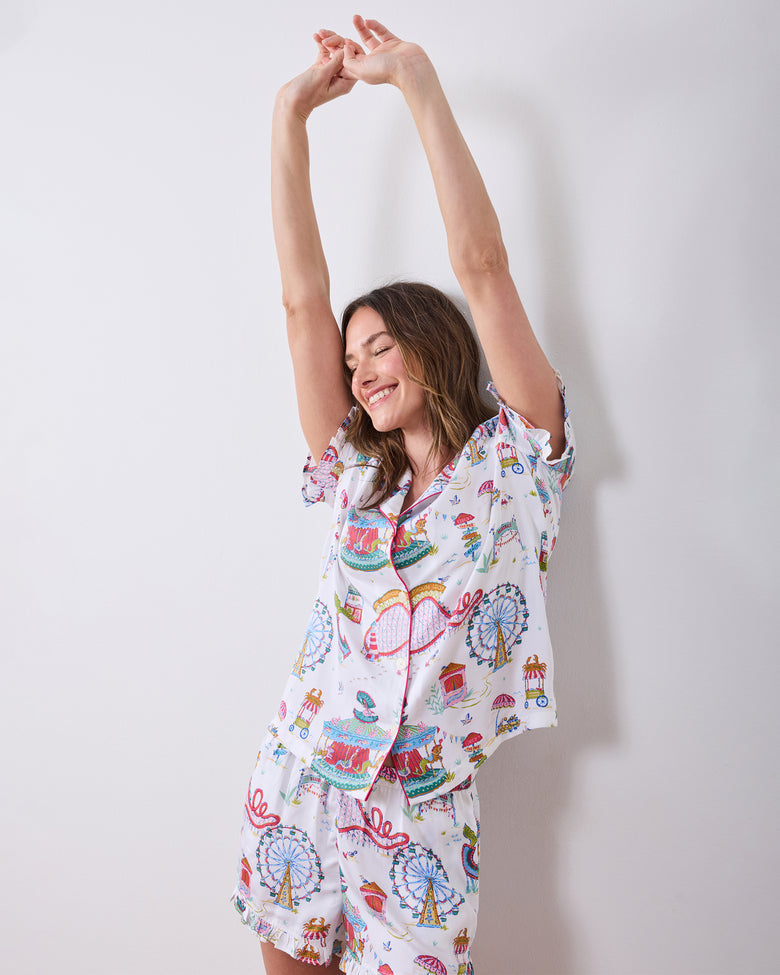 Seaside Rides - Eco Satin Ruffle Short Set - Cloud - Printfresh
