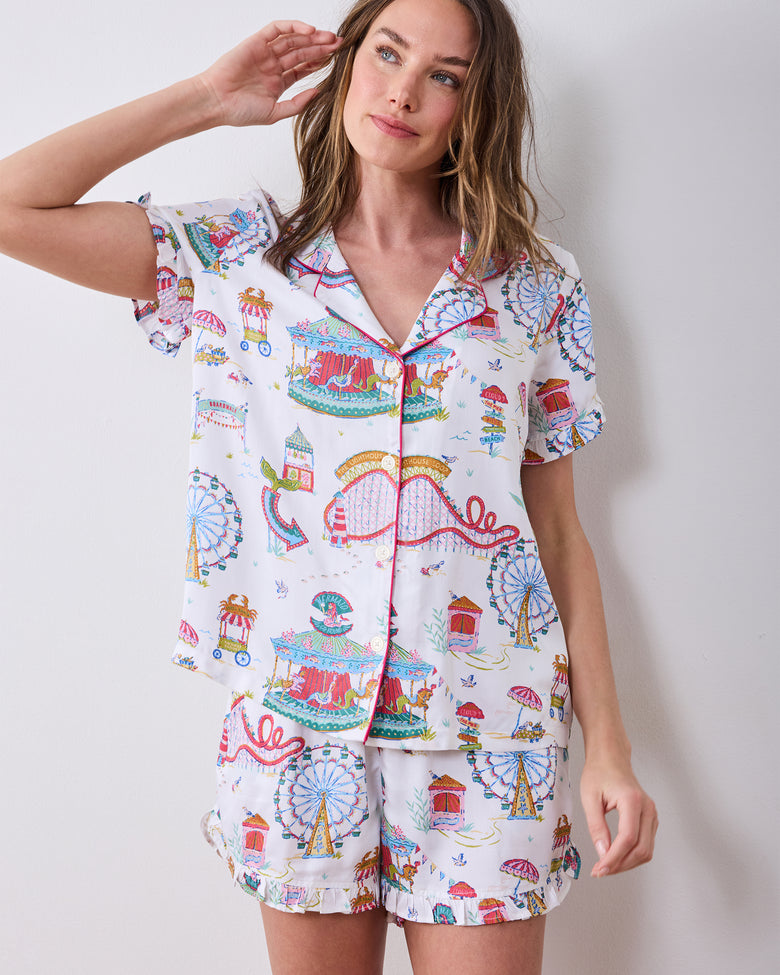 Seaside Rides - Eco Satin Ruffle Short Set - Cloud - Printfresh