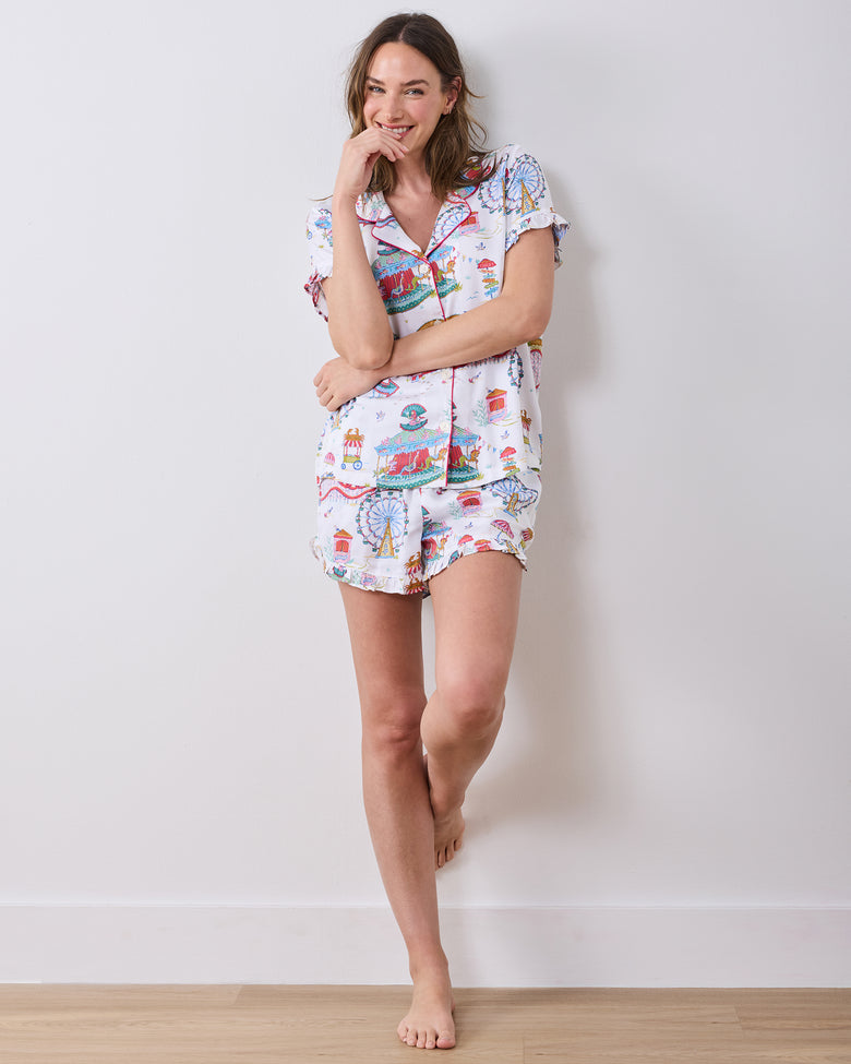 Seaside Rides - Eco Satin Ruffle Short Set - Cloud - Printfresh