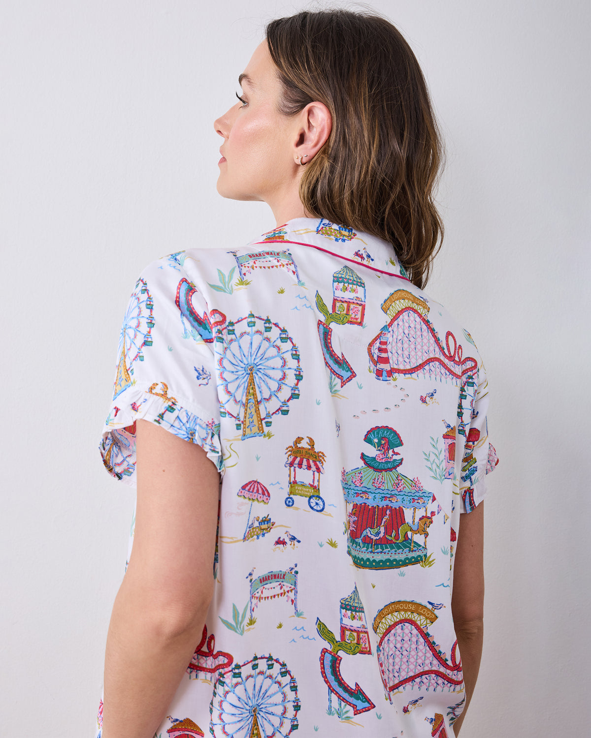 Seaside Rides - Eco Satin Ruffle Short Set - Cloud - Printfresh