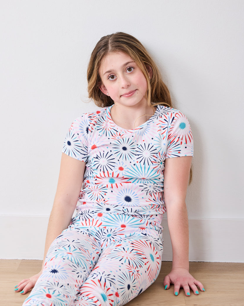 Sparks Fly - Kids Organic Pima Short Sleeve PJ Set - Cloud