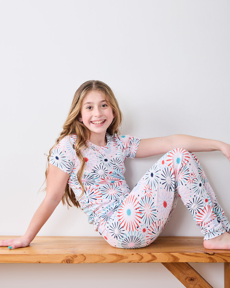 Sparks Fly - Kids Organic Pima Short Sleeve PJ Set - Cloud